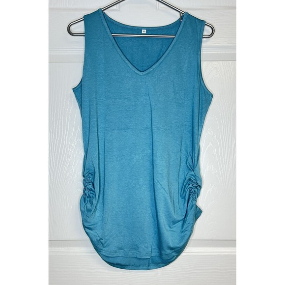 Unbranded Tops - New Womens Vneck Sleeveless Tank Top Size Medium Blue Scrunched Sides